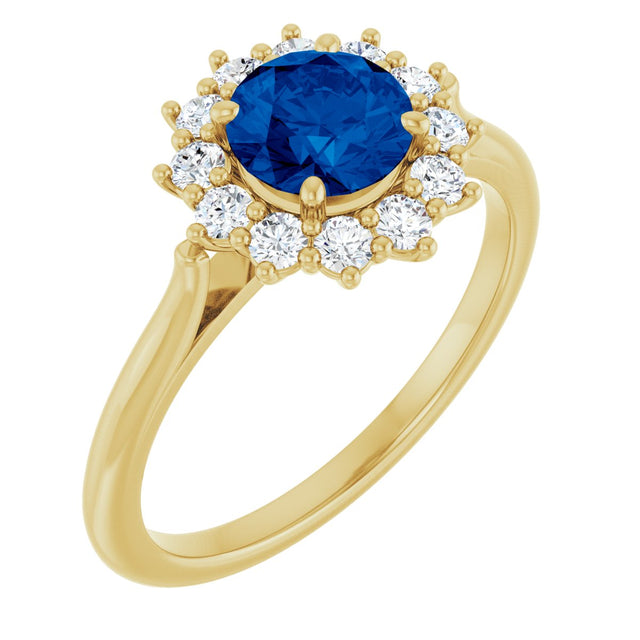 10K Gold Emerald Lab-Grown Blue Sapphire & Lab-Grown Diamond Halo-Style Ring - Yellow Gold