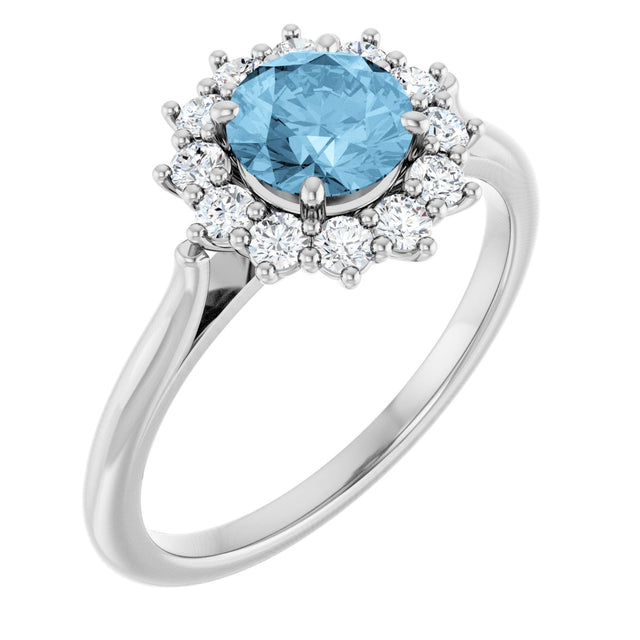 Platinum Emerald Natural Sky Blue Topaz & Lab-Grown Diamond Halo-Style Ring