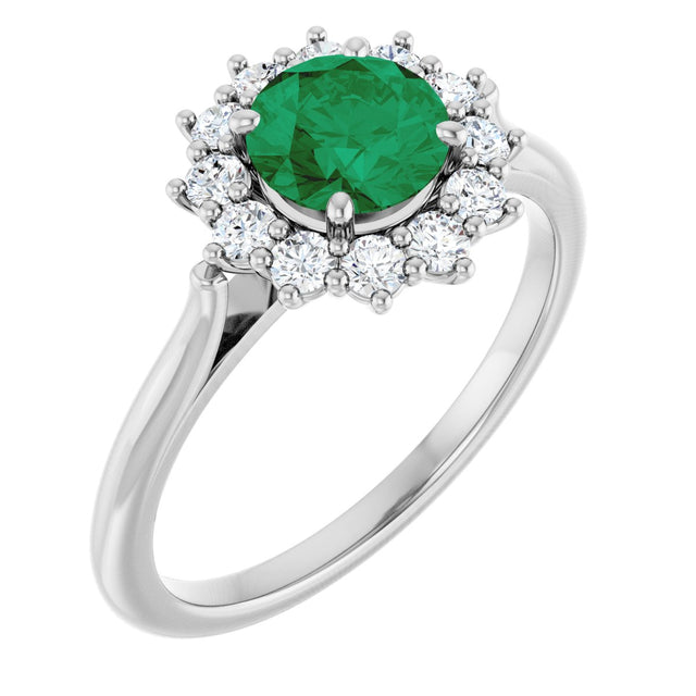 10K Gold Emerald Lab-Grown Emerald & Lab-Grown Diamond Halo-Style Ring - White Gold