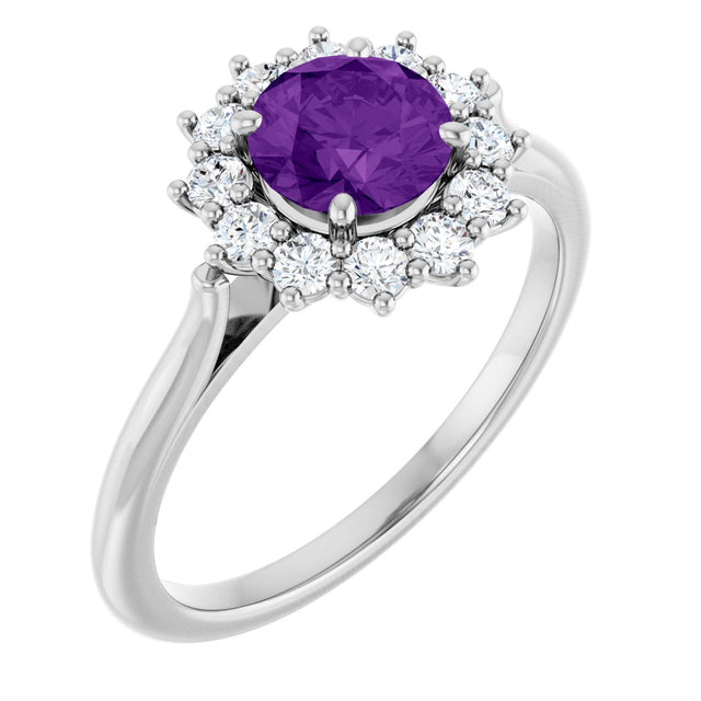 10K Gold Emerald Natural Amethyst & Lab-Grown Diamond Halo-Style Ring - White Gold
