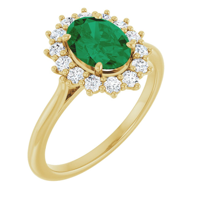 10K Gold Emerald Lab-Grown Emerald & Lab-Grown Diamond Halo-Style Ring - Yellow Gold