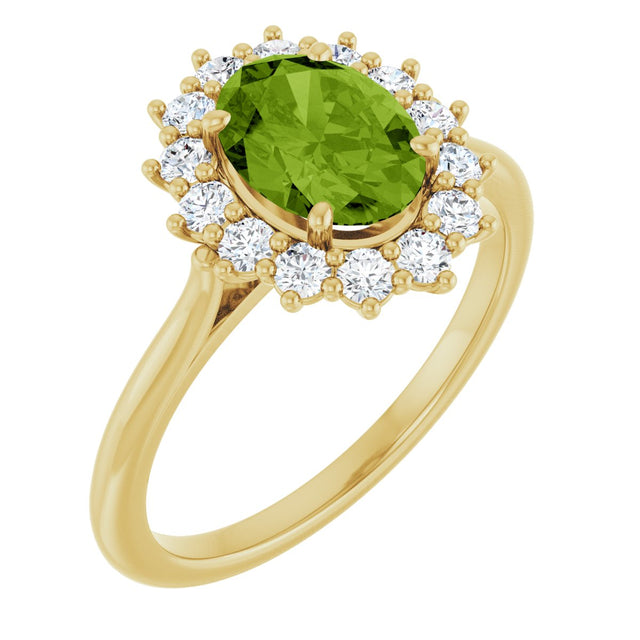 10K Gold Emerald Natural Peridot & Lab-Grown Diamond Halo-Style Ring - Yellow Gold