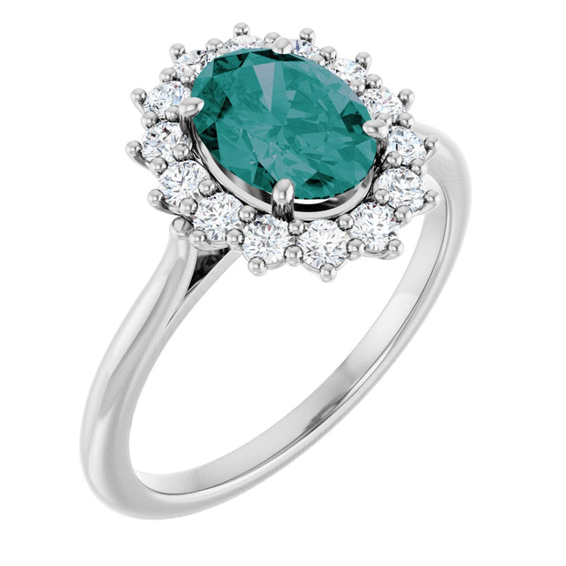 14K Gold Oval Natural Diamond Halo-Style Ring - White Gold