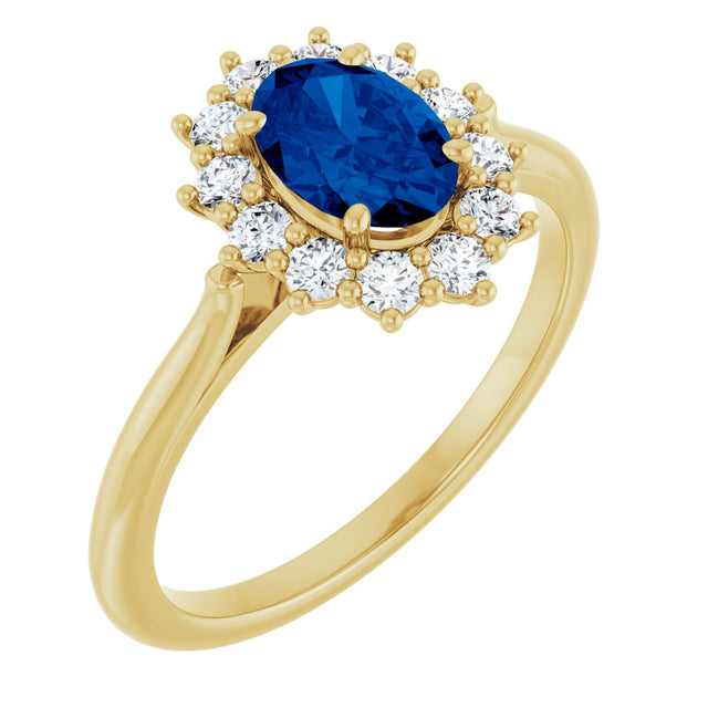 10K Gold Emerald Lab-Grown Blue Sapphire & Lab-Grown Diamond Halo-Style Ring - Yellow Gold