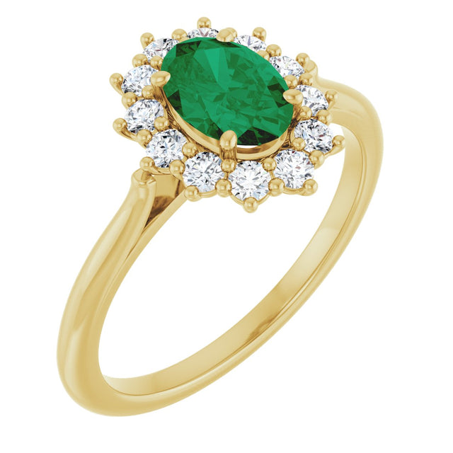 10K Gold Emerald Lab-Grown Emerald & Lab-Grown Diamond Halo-Style Ring - Yellow Gold