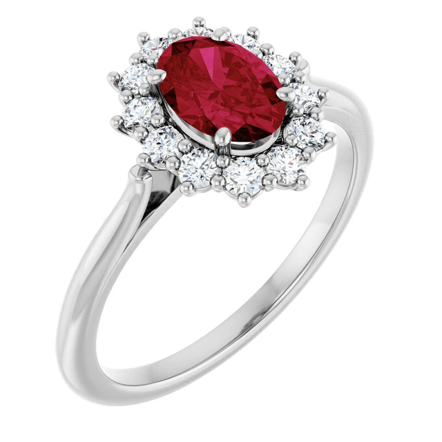 10K Gold Emerald Lab-Grown Ruby & Lab-Grown Diamond Halo-Style Ring - White Gold
