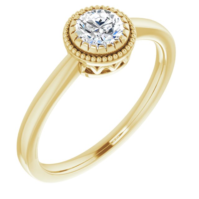 14K Gold Natural White Sapphire Milgrain Bezel-Set Solitaire Birthstone Ring
