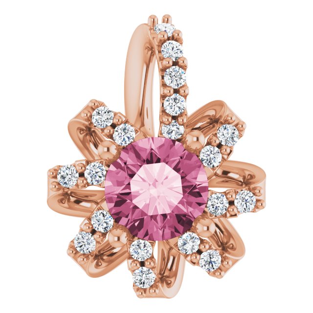 14K Gold Round Natural Pink Tourmaline & Natural Diamond Halo-Style Necklace or Pendant – 0.07 CTW - Rose Gold