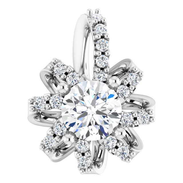 Platinum Round Natural White Sapphire & Natural Diamond Halo-Style Necklace or Pendant
