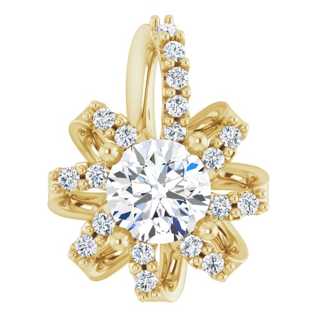 14K Gold Round Natural White Sapphire & Natural Diamond Halo-Style Necklace or Pendant – 0.07 CTW - Yellow Gold