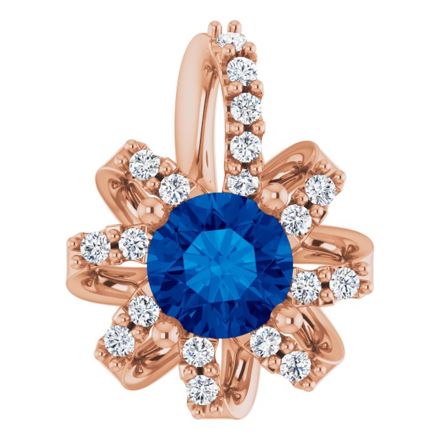 14K Gold Round Natural Blue Sapphire & Natural Diamond Halo-Style Necklace or Pendant – 0.07 CTW - Rose Gold