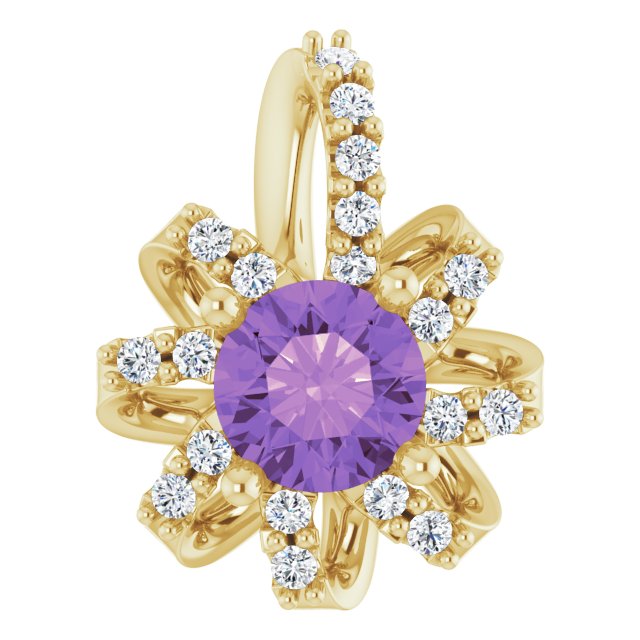 14K Gold Round Natural Amethyst & Natural Diamond Halo-Style Necklace or Pendant – 0.07 CTW - Yellow Gold