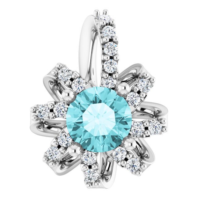 14K Gold Round Natural Blue Zircon & Natural Diamond Halo-Style Necklace or Pendant - White Gold