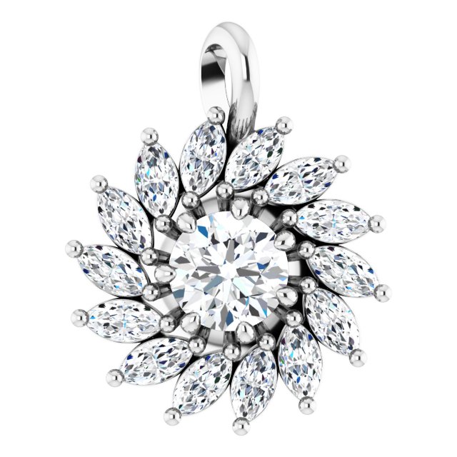Platinum Round Natural White Sapphire & Natural Diamond Halo-Style Necklace or Pendant – 3.5-6mm Stones