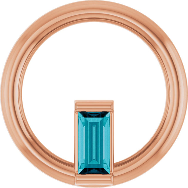 14K Gold Natural London Blue Topaz Straight Baguette Circle Necklace or Pendant - Rose Gold