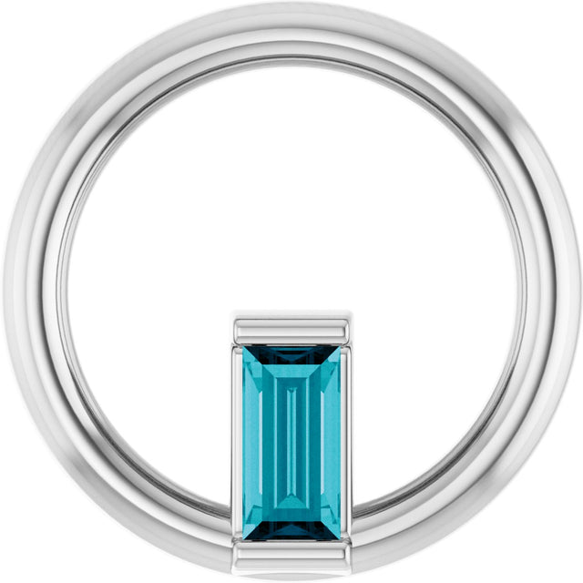14K Gold Natural London Blue Topaz Straight Baguette Circle Necklace or Pendant - White Gold