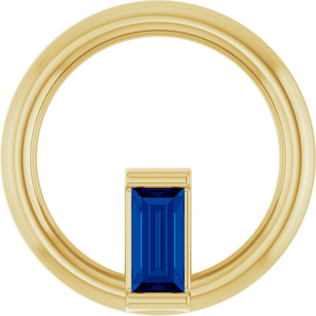 14K Gold Natural Blue Sapphire Straight Baguette Circle Necklace or Pendant - Yellow Gold