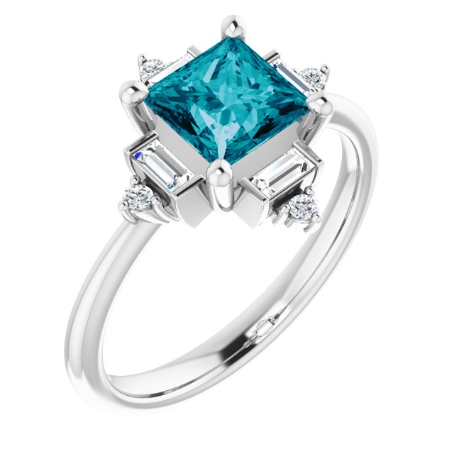 Platinum Square Natural London Blue Topaz & Natural Diamond Geometric Ring