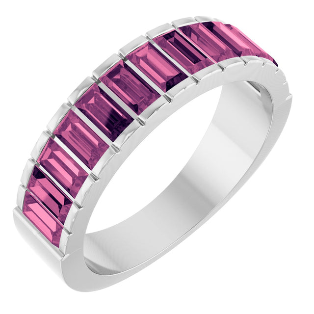 14K Gold Straight Baguette Natural Pink Tourmaline Channel-Set Baguette Ring - White Gold