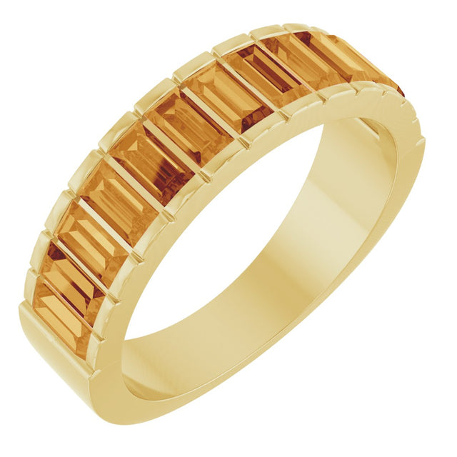 14K Gold Straight Baguette Natural Citrine Channel-Set Baguette Ring - Yellow Gold