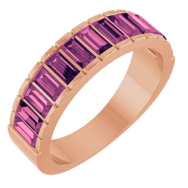 14K Gold Straight Baguette Natural Pink Tourmaline Channel-Set Baguette Ring - Rose Gold