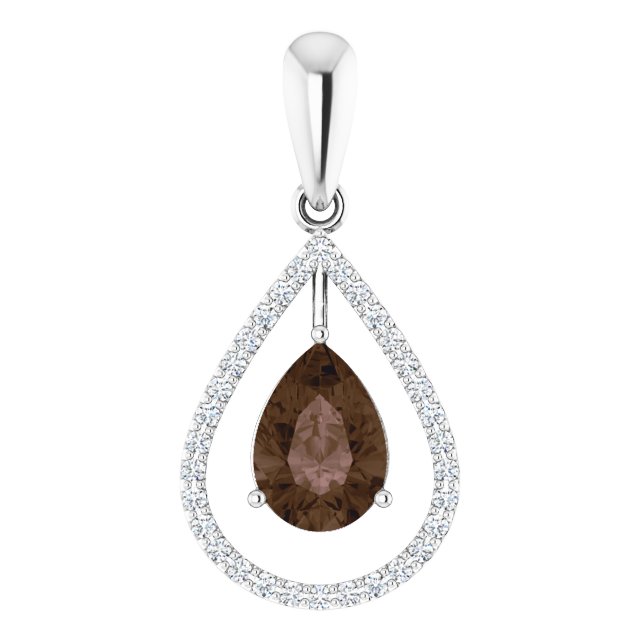 14K Gold Pear Natural Smoky Quartz & Natural Diamond Halo-Style Pendant
