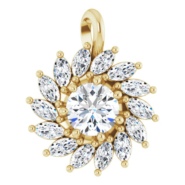 14K Gold Round Natural White Sapphire & Natural Diamond Halo-Style Necklace or Pendant – 3.5-6mm Stones - Yellow Gold