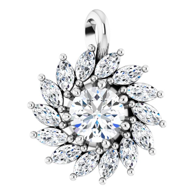 Platinum Round Natural White Sapphire & Natural Diamond Halo-Style Necklace or Pendant – 3.5-6mm Stones