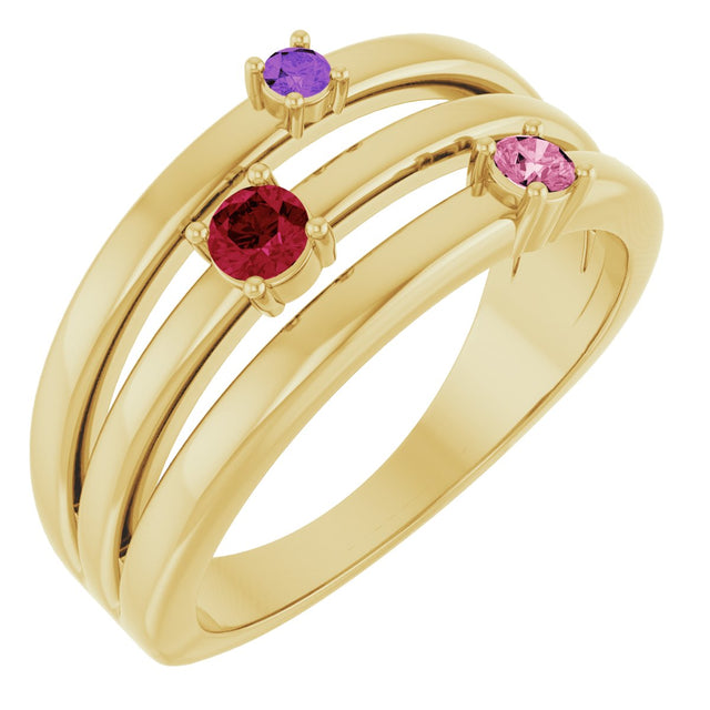 14K Gold Round Natural Multi-Gemstone Negative Space Ring - Yellow Gold