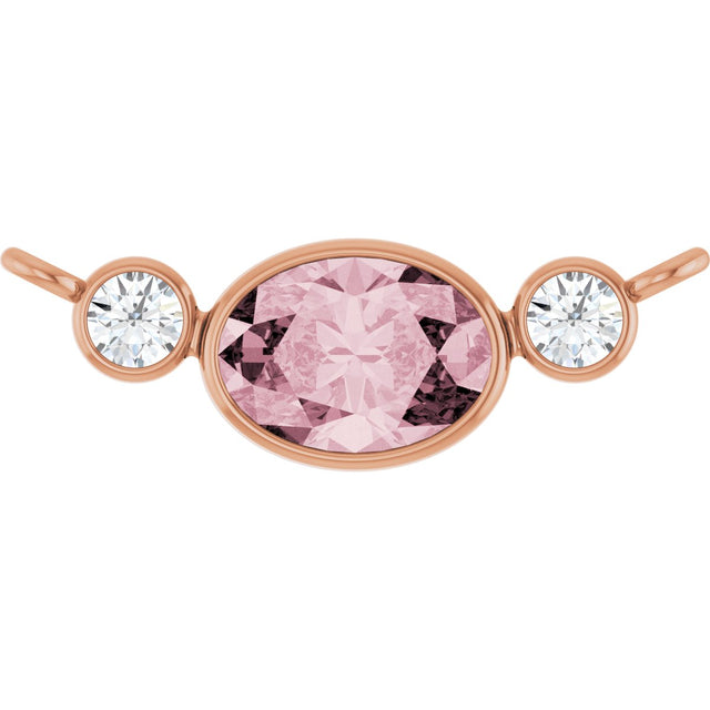 14K Gold Oval Natural Pink Morganite & Natural Diamond Accented Necklace - Rose Gold