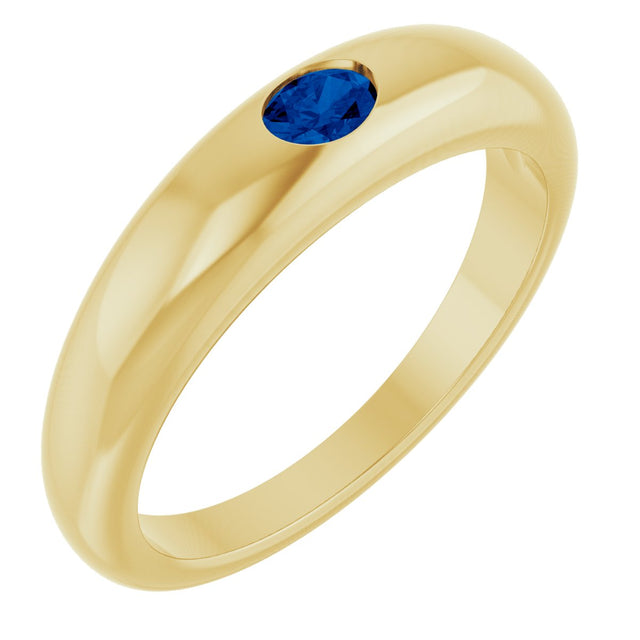 14K Gold Oval Natural Blue Sapphire Petite Dome Ring - Yellow Gold
