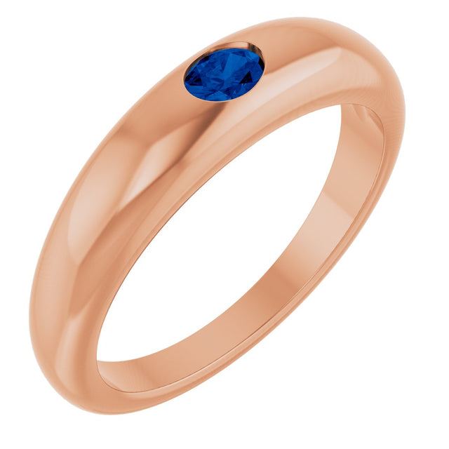 14K Gold Oval Natural Blue Sapphire Petite Dome Ring - Rose Gold