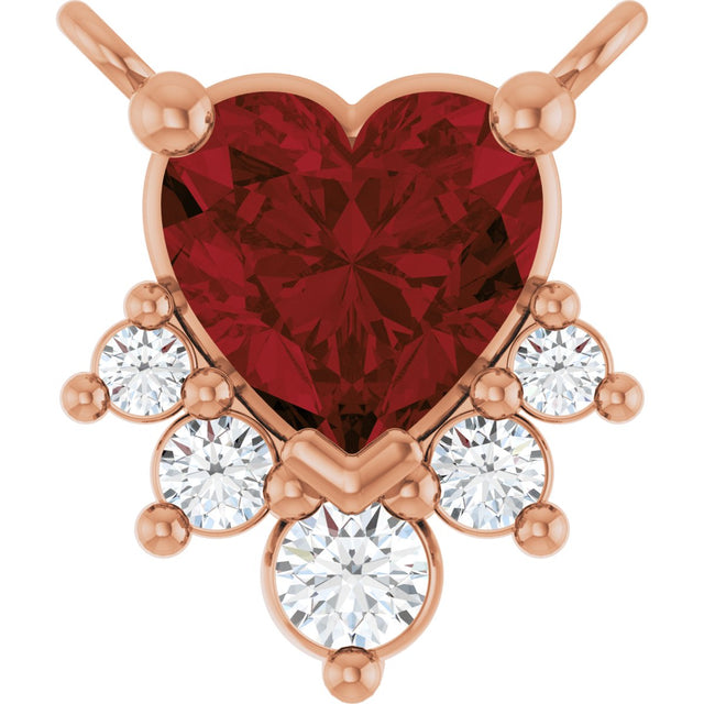 14K Gold Natural Mozambique Garnet & Natural Diamond Accented Heart Necklace - Rose Gold