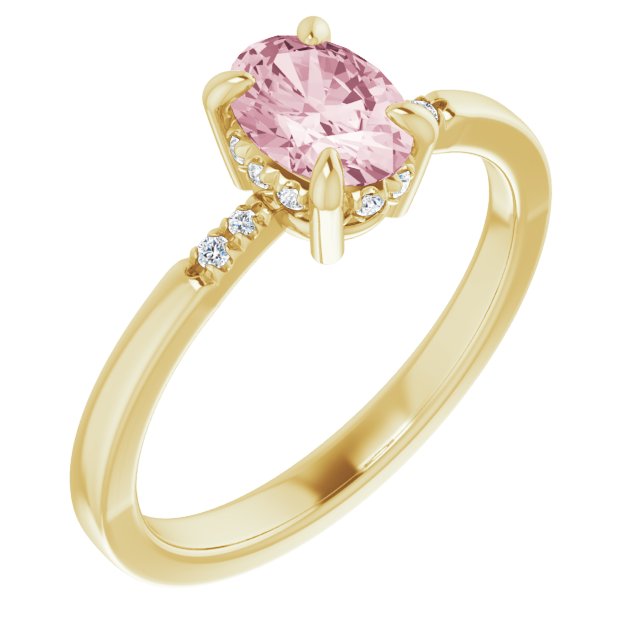 14K Gold Oval Natural Pink Morganite & Natural Diamond Accented French-Set Ring - Yellow Gold