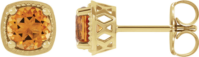 14K Gold Natural Citrine Round 4-Prong Earrings - Yellow Gold