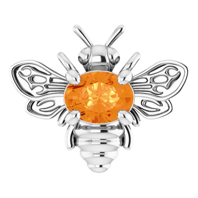 Platinum Oval Natural Spessartite Garnet Bee Necklace