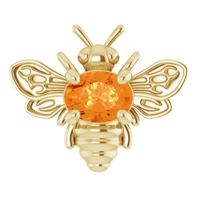 14K Gold Oval Natural Orange Garnet Bee Necklace - Yellow Gold