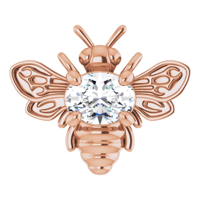 14K Gold Oval Lab-Grown Diamond Bee Necklace - Rose Gold
