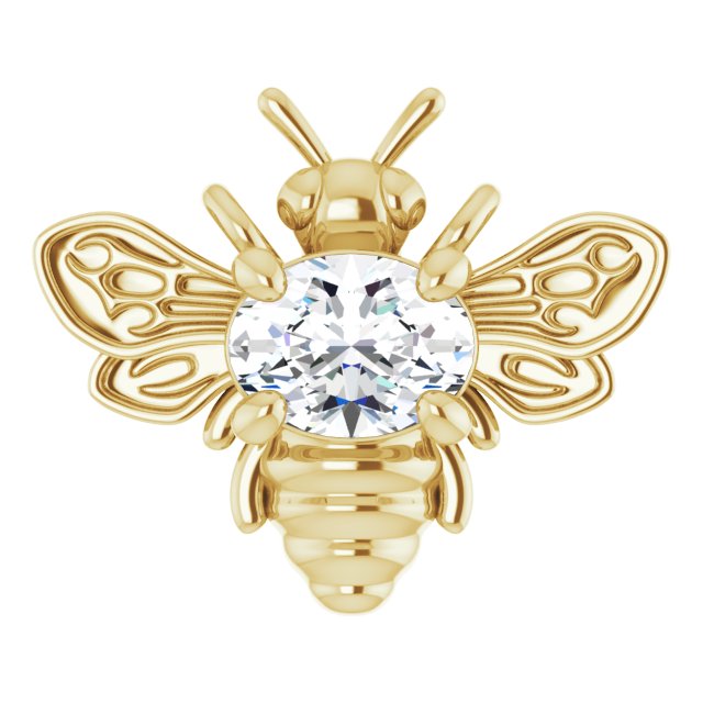 14K Gold Oval Natural Diamond Bee Necklace - Yellow Gold
