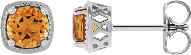 Platinum Natural Citrine Round 4-Prong Earrings