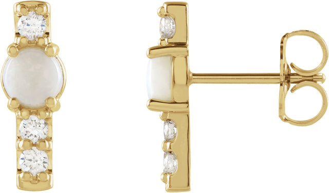 14K Gold Round Natural Ethiopian Opal & Natural Diamond Accented Bar Earrings - Yellow Gold