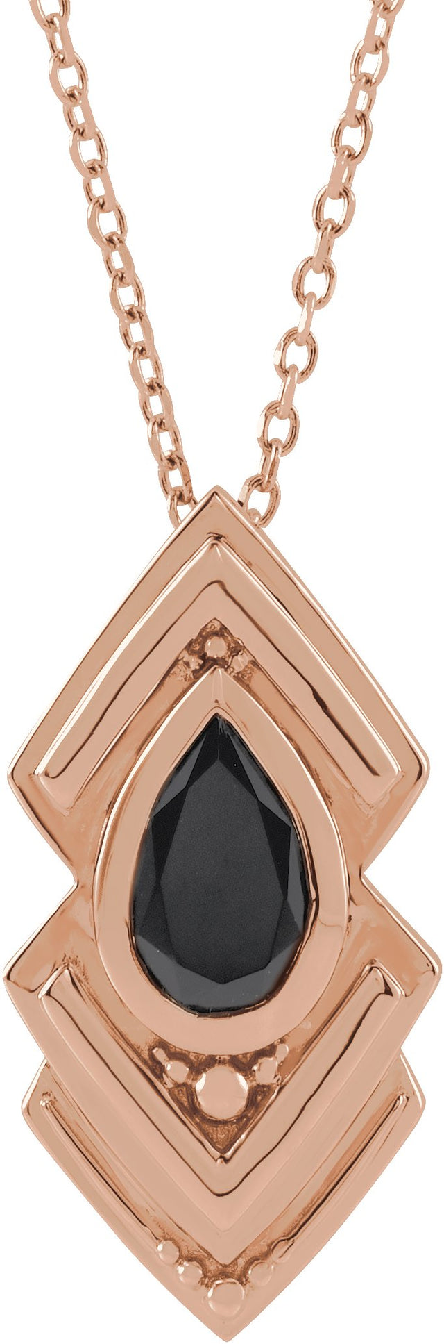14K Gold Pear Natural Black Onyx Bezel-Set Geometric Necklace or Pendant - Rose Gold