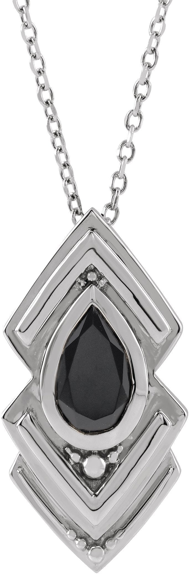 14K Gold Pear Natural Black Onyx Bezel-Set Geometric Necklace or Pendant - White Gold