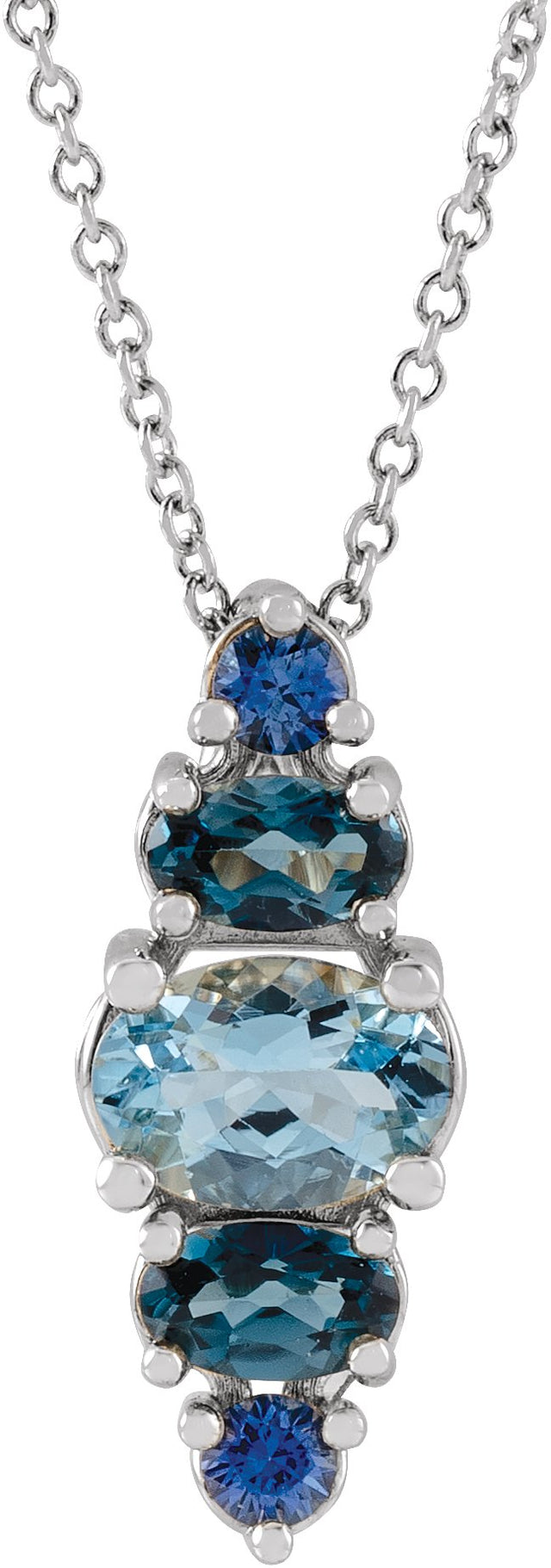 Platinum Oval Natural Blue Multi-Gemstone Bar Necklace or Pendant