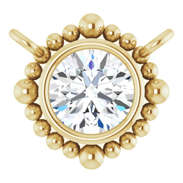 14K Gold Round Lab-Grown Diamond Beaded Bezel-Set Necklace - Yellow Gold