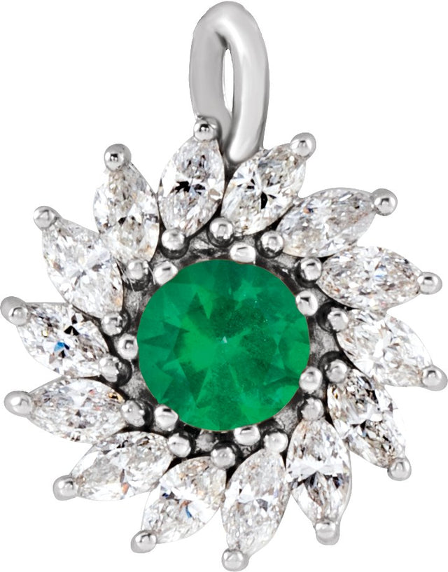 14K Gold Round Natural Emerald & Natural Diamond Halo-Style Necklace or Pendant – 3.5-6mm Stones - White Gold