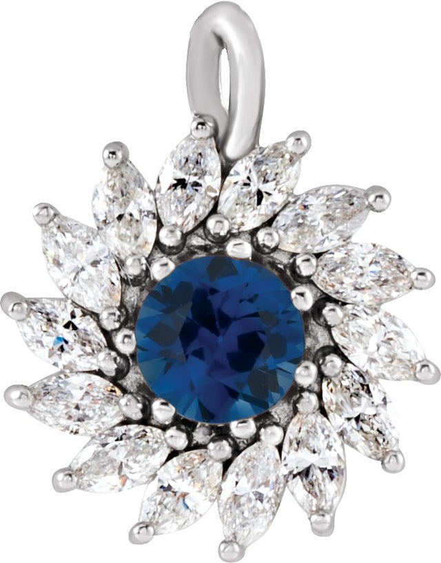 Platinum Round Natural Blue Sapphire & Natural Diamond Halo-Style Necklace or Pendant – 3.5-6mm Stones