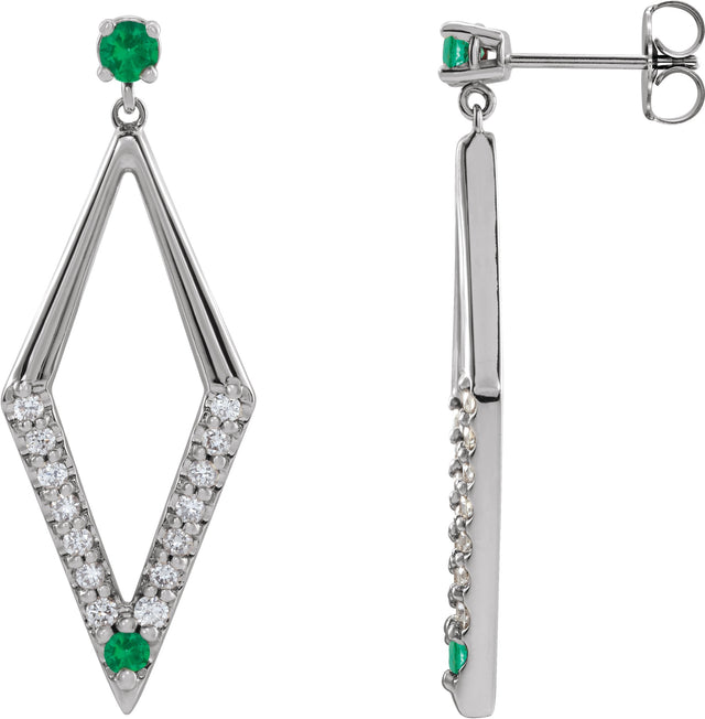 Platinum Round Natural Emerald & Natural Diamond Accented Geometric Earrings