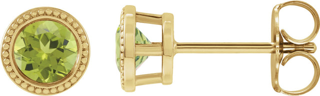 14K Gold Natural Peridot Round Bezel-Set Stud Earrings - Yellow Gold