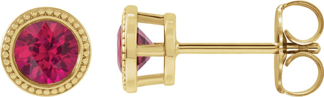 14K Gold Lab-Grown Ruby Round Bezel-Set Stud Earrings - Yellow Gold